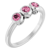 Sterling Silver Natural Pink Tourmaline Three-Stone Ring