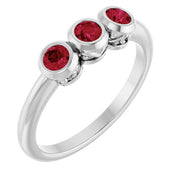 14K White Natural Ruby Three-Stone Ring