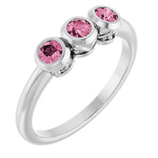 14K White Natural Pink Tourmaline Three-Stone Ring