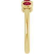 14K Yellow Lab-Grown Ruby Three-Stone Bezel-Set Ring