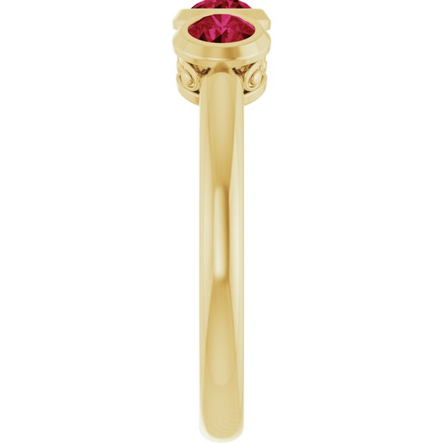 14K Yellow Lab-Grown Ruby Three-Stone Bezel-Set Ring