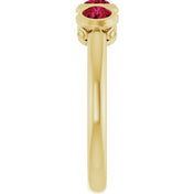 14K Yellow Lab-Grown Ruby Three-Stone Bezel-Set Ring