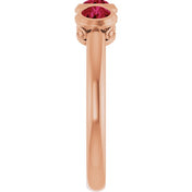 14K Rose Natural Ruby Three-Stone Ring