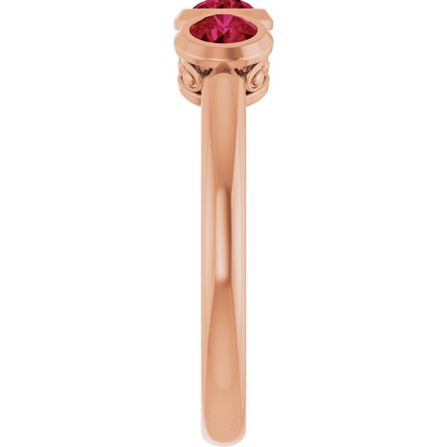 14K Rose Natural Ruby Three-Stone Ring