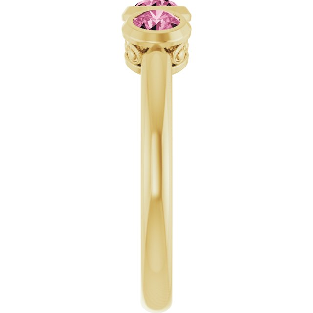 14K Yellow Natural Pink Tourmaline Three-Stone Ring