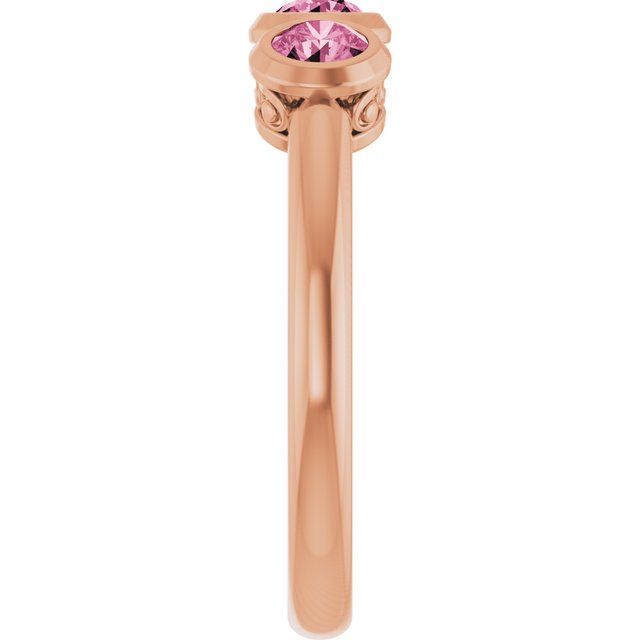 14K Rose Natural Pink Tourmaline Three-Stone Ring