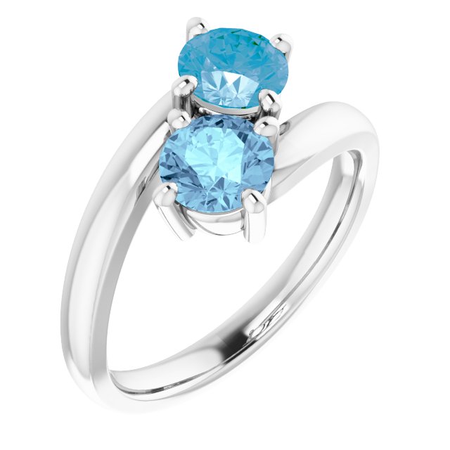 14K White Natural Aquamarine & Natural Swiss Blue Topaz Ring