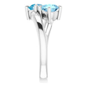 14K White Natural Aquamarine & Natural Swiss Blue Topaz Ring