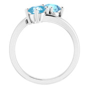 14K White Natural Aquamarine & Natural Swiss Blue Topaz Ring