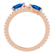 14K Rose Lab-Grown Blue Sapphire & 1/3 CTW Natural Diamond Ring