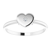 Platinum .01 CT Natural Diamond Youth Heart Ring