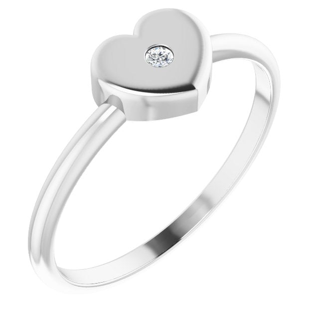 Sterling Silver .01 CT Natural Diamond Youth Heart Ring