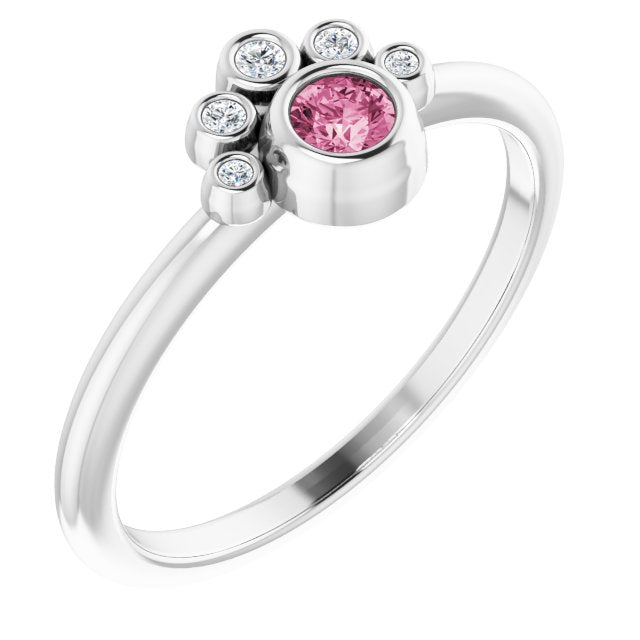 14K White Natural Pink Tourmaline & .04 CTW Natural Diamond Ring