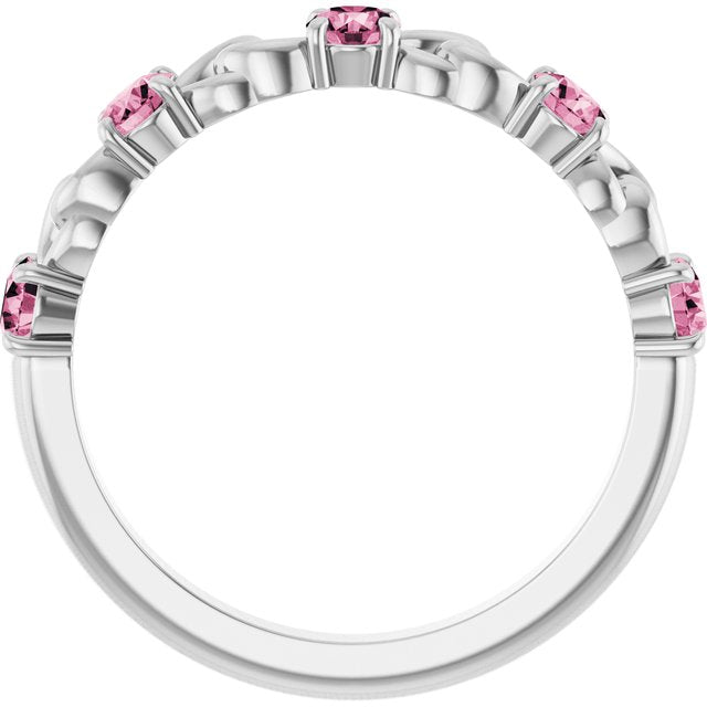 Sterling Silver Natural Pink Tourmaline Stackable Ring