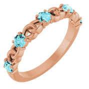 14K Rose Natural Blue Zircon Stackable Ring