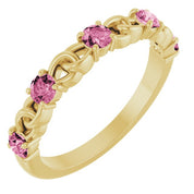 14K Yellow Natural Pink Tourmaline Stackable Ring