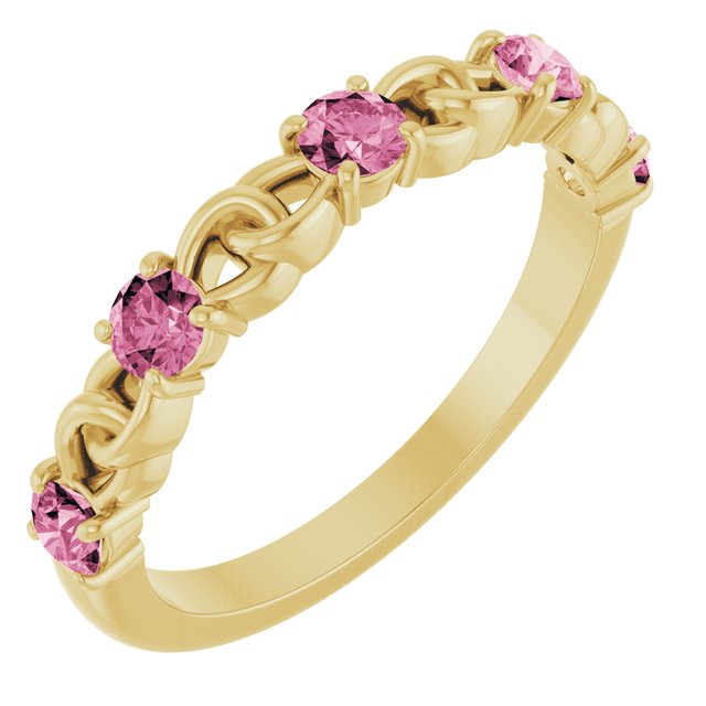 14K Yellow Natural Pink Tourmaline Stackable Ring