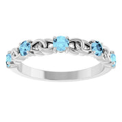 14K White Natural Aquamarine Stackable Ring