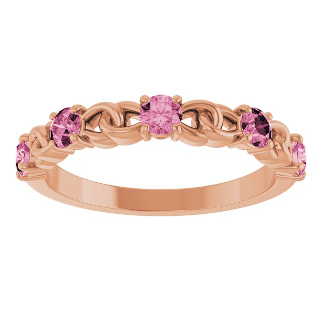 14K Rose Natural Pink Tourmaline Stackable Ring