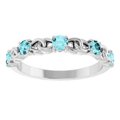14K White Natural Blue Zircon Stackable Ring