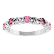 14K White Natural Pink Tourmaline Stackable Ring