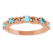 14K Rose Natural Blue Zircon Stackable Ring