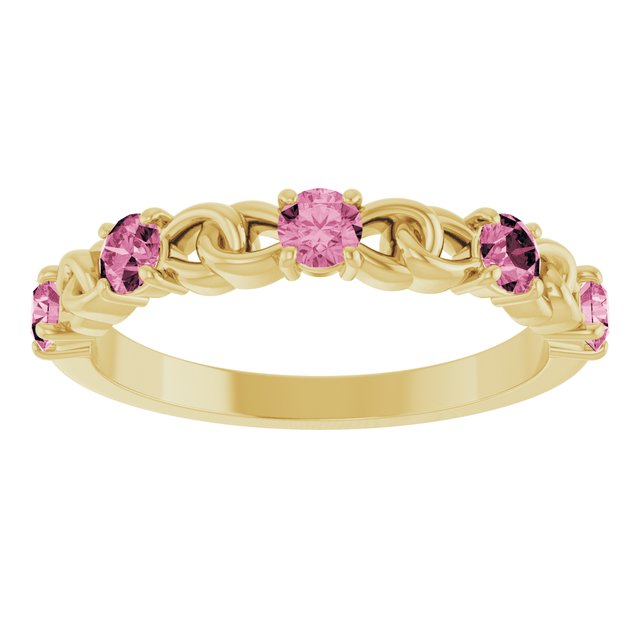 14K Yellow Natural Pink Tourmaline Stackable Ring