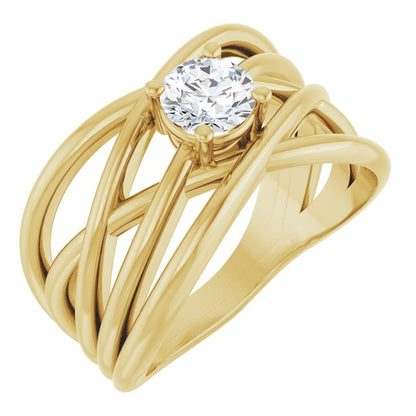 14K Gold 1/4 Carat Lab-Grown Diamond Tapered Criss-Cross Ring