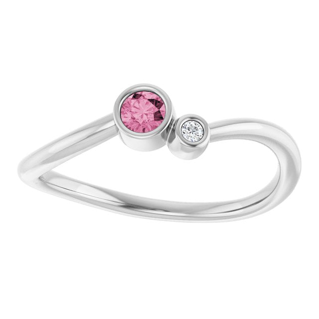 14K White 3 mm Natural Pink Tourmaline & .015 CT Natural Diamond Ring