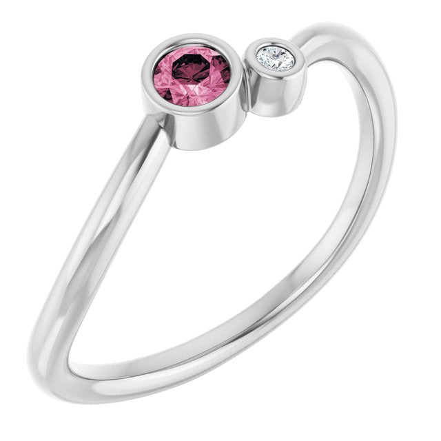 14K White 3 mm Natural Pink Tourmaline & .015 CT Natural Diamond Ring