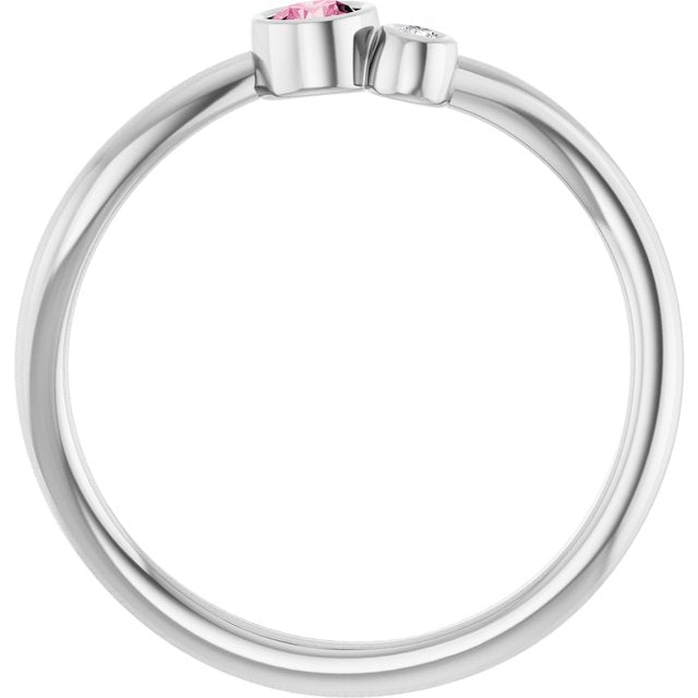 14K White 3 mm Natural Pink Tourmaline & .015 CT Natural Diamond Ring