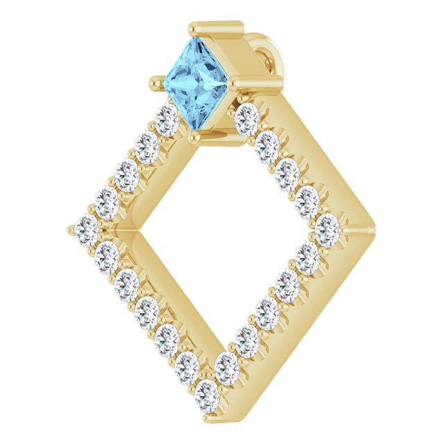 14K Yellow Natural Aquamarine & 3/8 CTW Natural Diamond Pendant