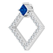 14K White Natural Blue Sapphire & 3/8 CTW Natural Diamond Pendant