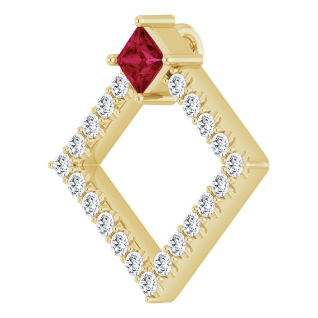 14K Yellow Natural Ruby & 3/8 CTW Natural Diamond Pendant