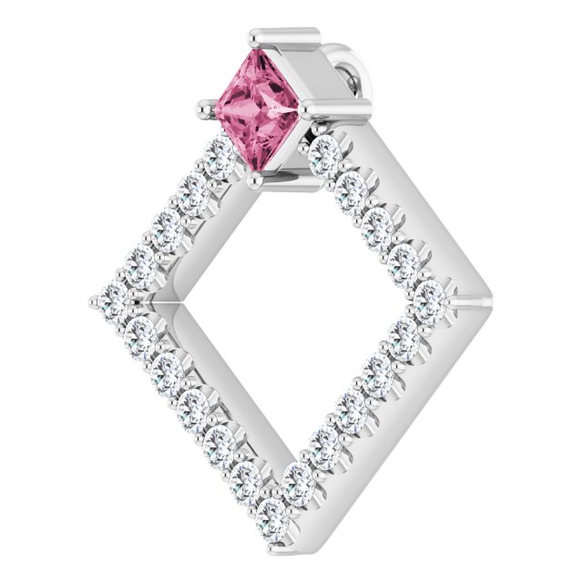 14K White Natural Pink Tourmaline & 3/8 CTW Natural Diamond Pendant