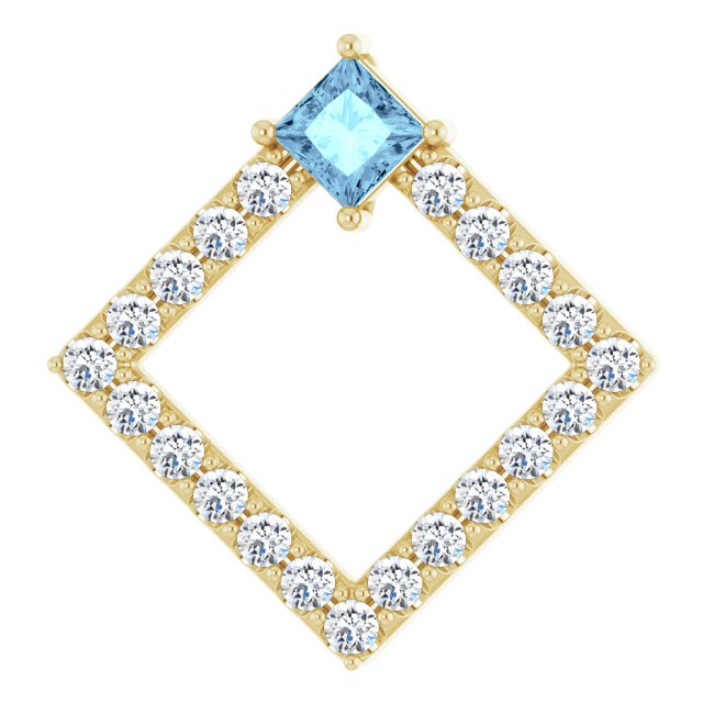 14K Yellow Natural Aquamarine & 3/8 CTW Natural Diamond Pendant