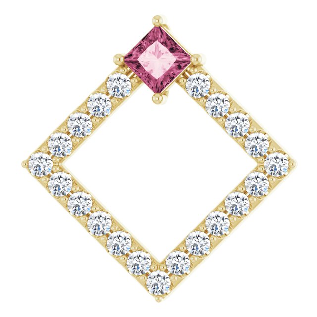 14K Yellow Natural Pink Tourmaline & 3/8 CTW Natural Diamond Pendant