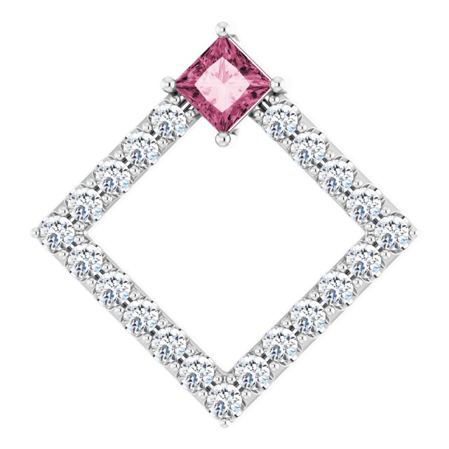 14K White Natural Pink Tourmaline & 3/8 CTW Natural Diamond Pendant