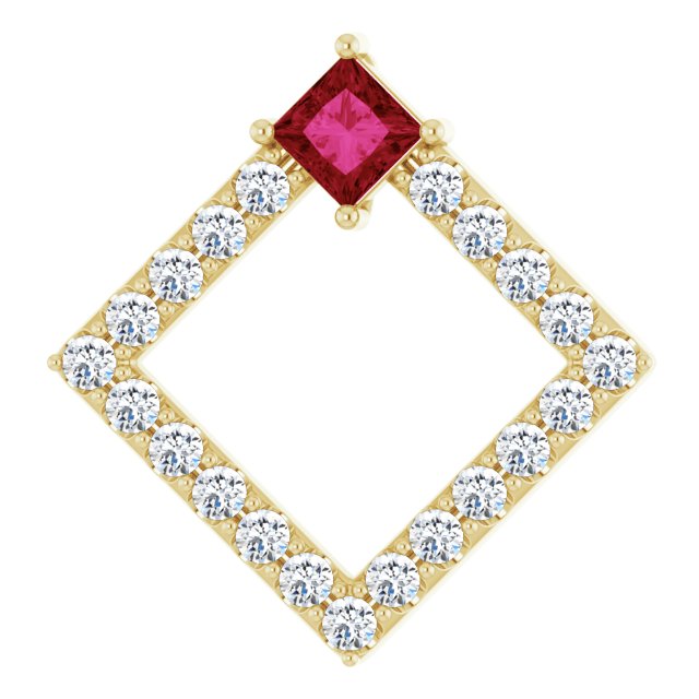14K Yellow Natural Ruby & 3/8 CTW Natural Diamond Pendant