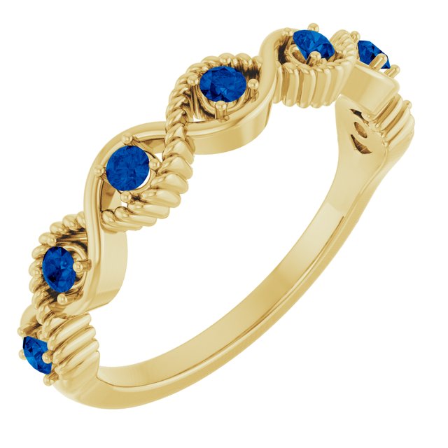 14K Yellow Natural Blue Sapphire Stackable Ring