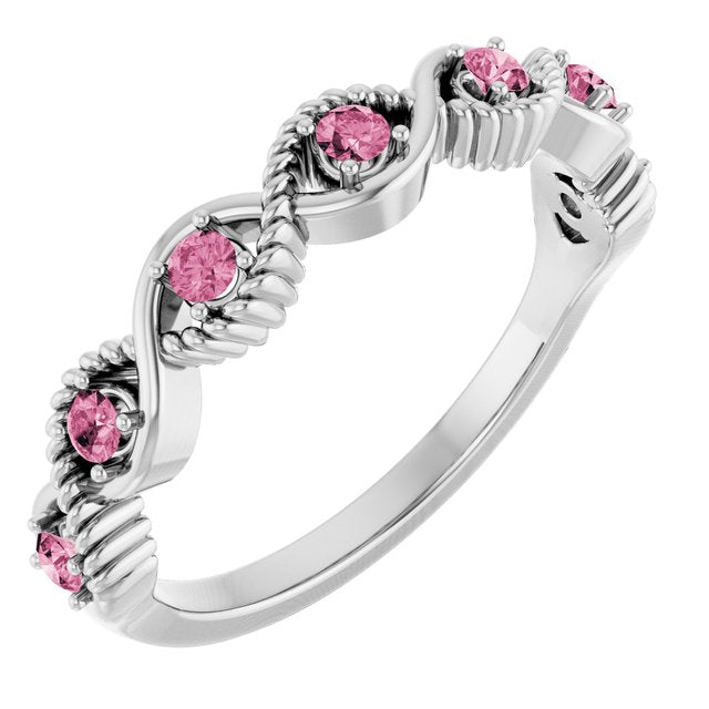 Sterling Silver Natural Pink Tourmaline Stackable Ring