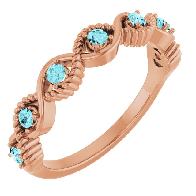 14K Rose Natural Blue Zircon Stackable Ring