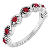 14K White Natural Ruby Stackable Ring