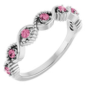 14K White Natural Pink Tourmaline Stackable Ring
