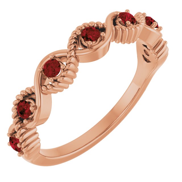14K Rose Natural Mozambique Garnet Stackable Ring