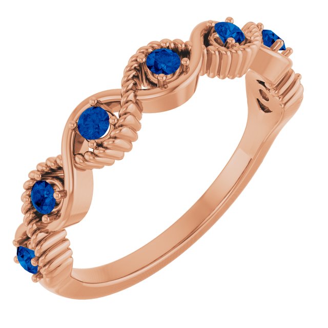 14K Rose Lab-Grown Blue Sapphire Stackable Ring