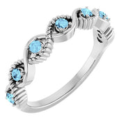 14K White Natural Aquamarine Stackable Ring