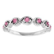 14K White Natural Pink Tourmaline Stackable Ring
