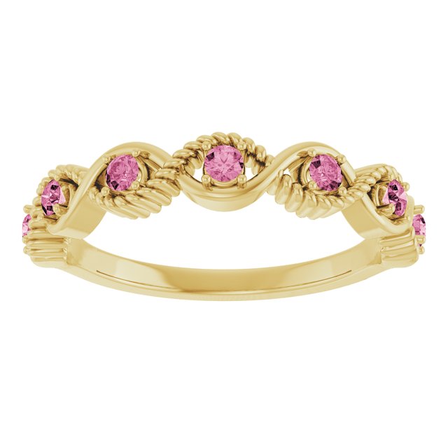 14K Yellow Natural Pink Tourmaline Stackable Ring