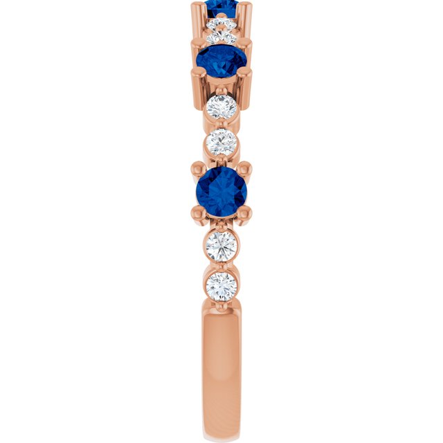 14K Rose Lab-Grown Blue Sapphire & 1/6 CTW Natural Diamond Ring